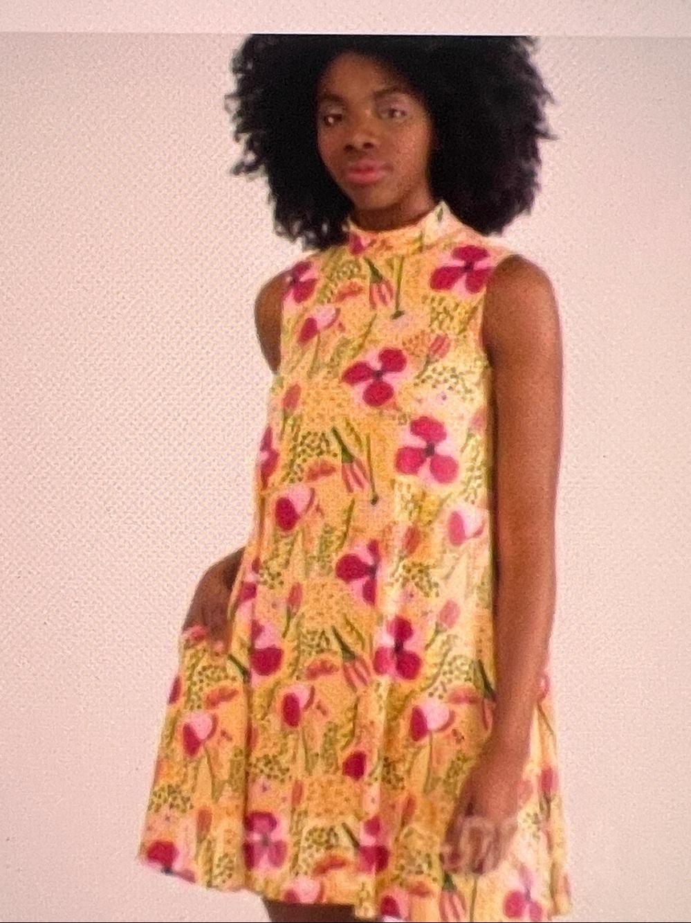Mock neck swing dress pockets